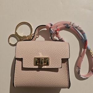 Chic Pink Handbag Bag Charm Or Keychain  with Scarf Accent